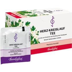 Eine Packung und ein Teebeutel Herz-Kreislauf-Tee mit Weißdornblättern.
