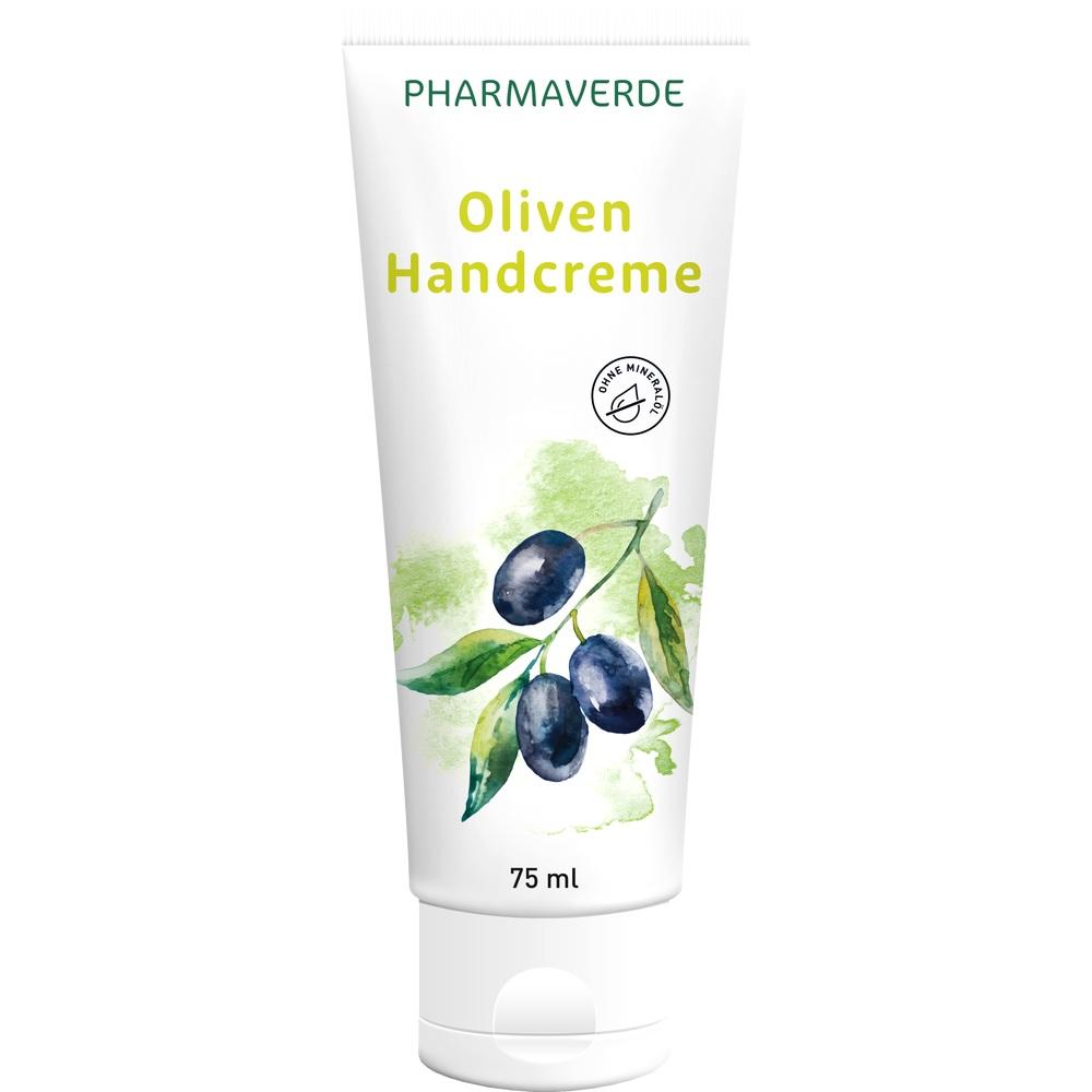 Eine Tube Oliven-Handcreme mit Olivenmotiv.