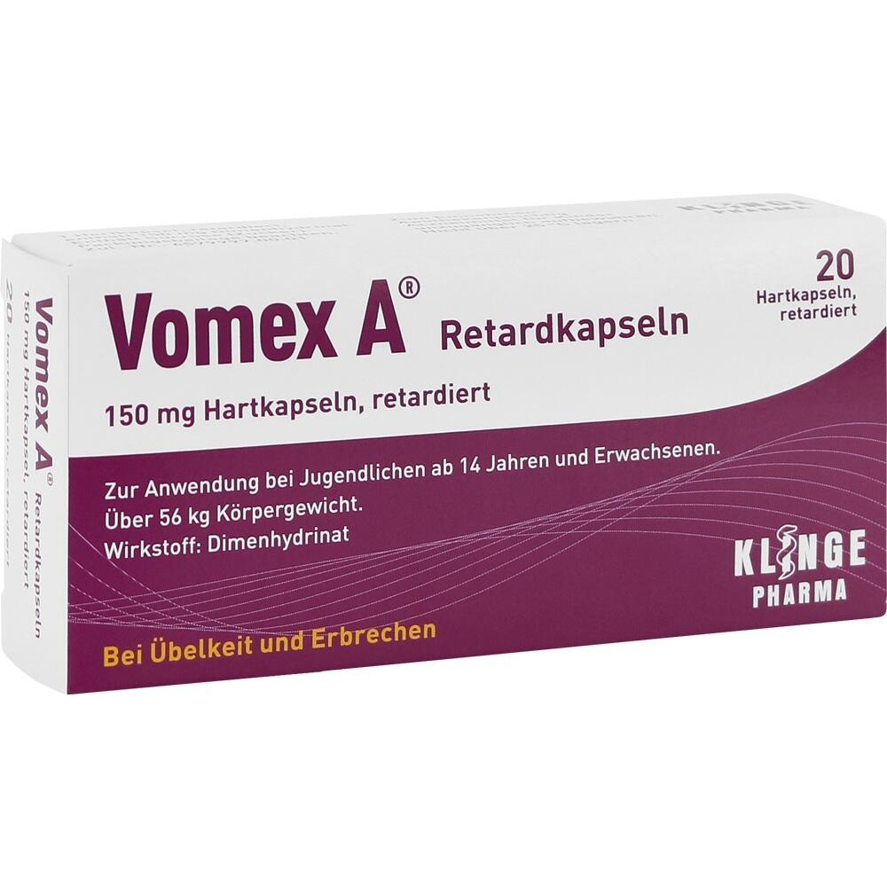 Packung vom Medikament Vomex A gegen Übelkeit und Erbrechen.